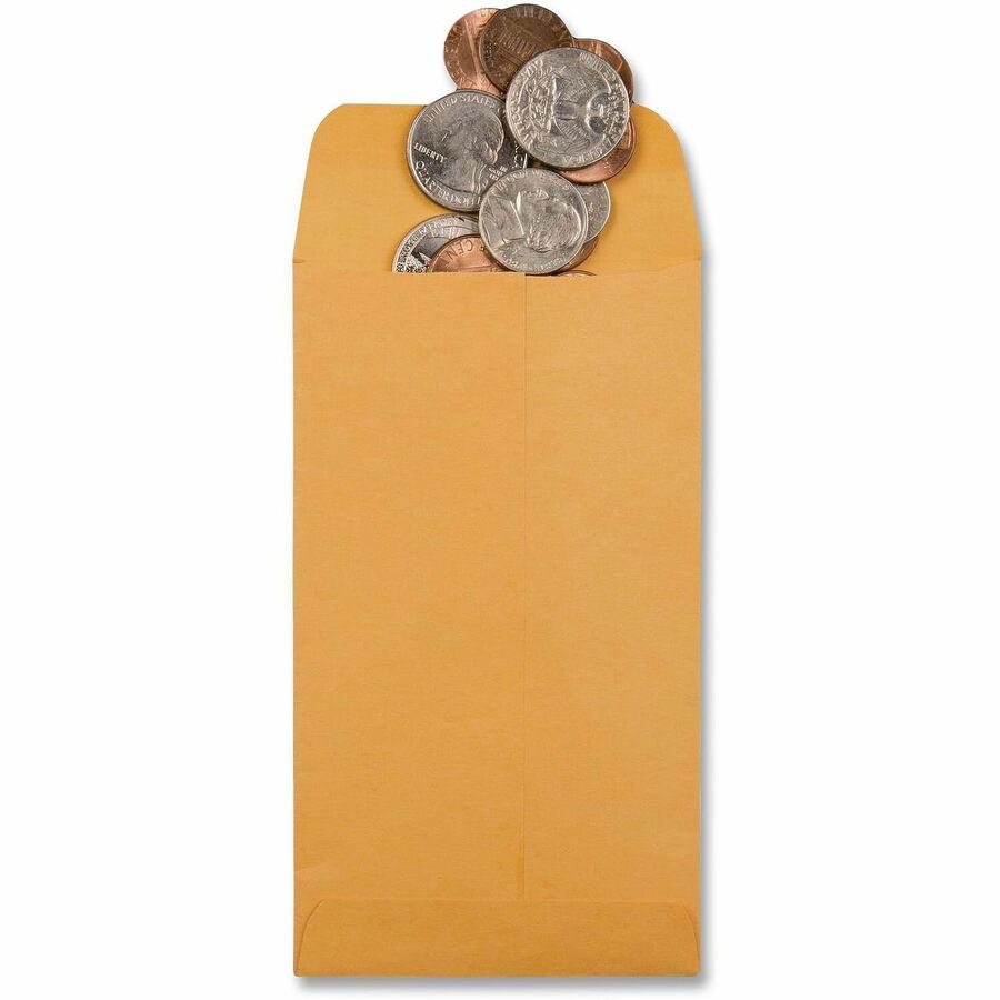 Coin - #6 - 3 3/8" Width x 6" Length - 28 lb - Gummed Flap - Brown - Kraft - 500 / Box