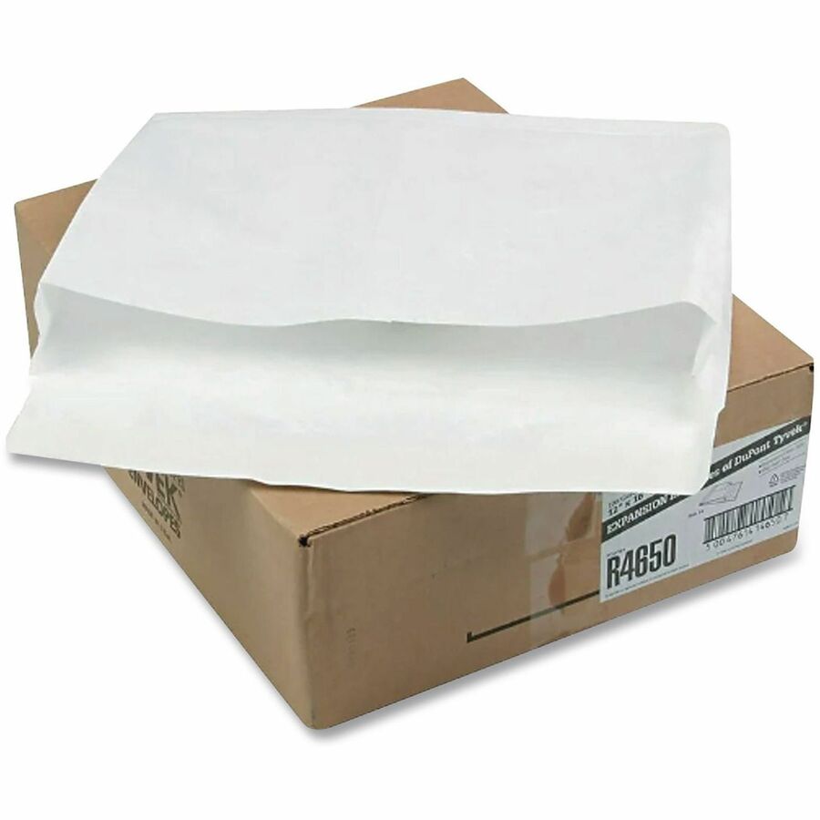 Expansion - 12" Width x 16" Length - 2" Gusset - 14 lb - Self-sealing - White - Tyvek - 100 / Carton
