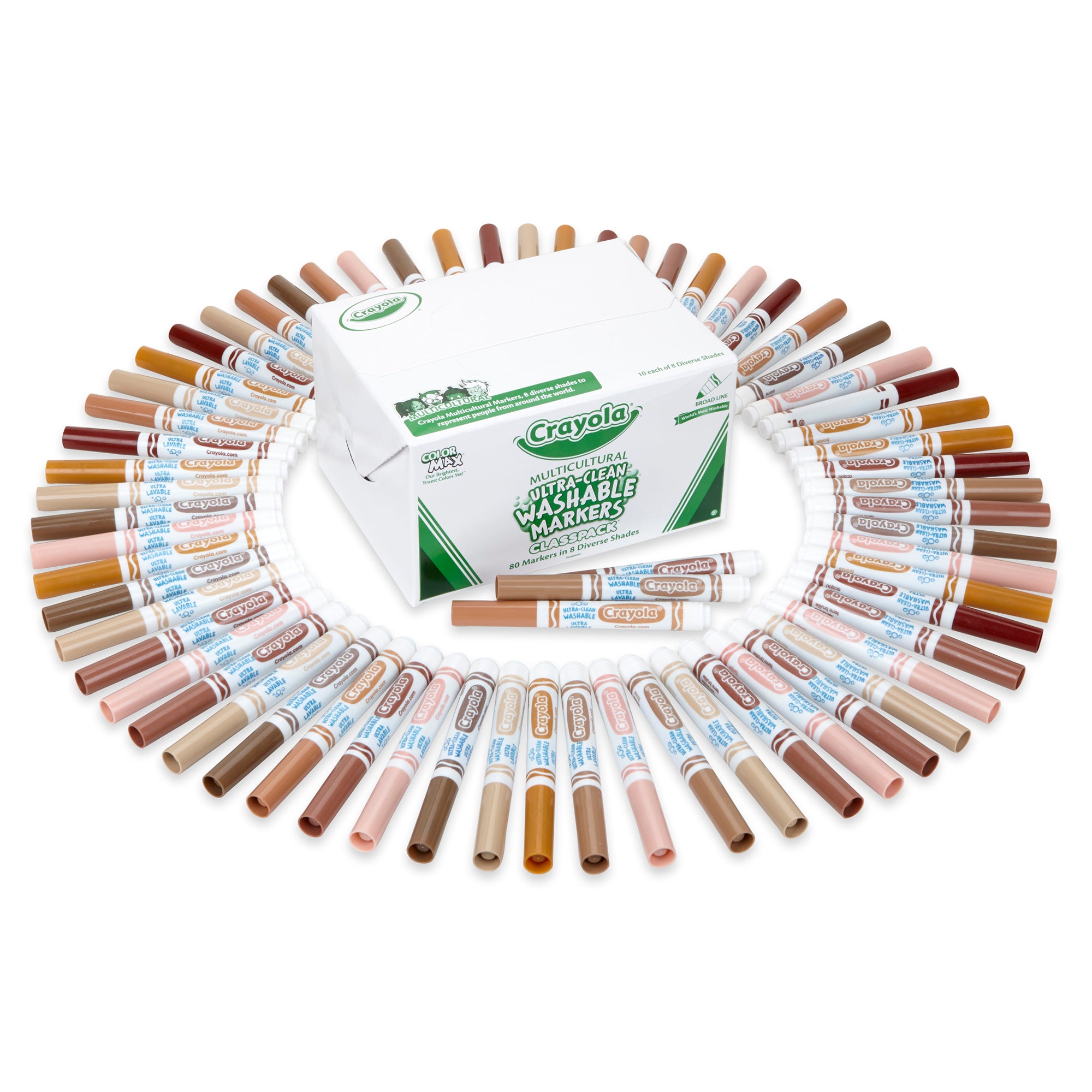 Crayola Ultra-Clean Washable Multicultural Markers Classpack  8 Colors  80 Count