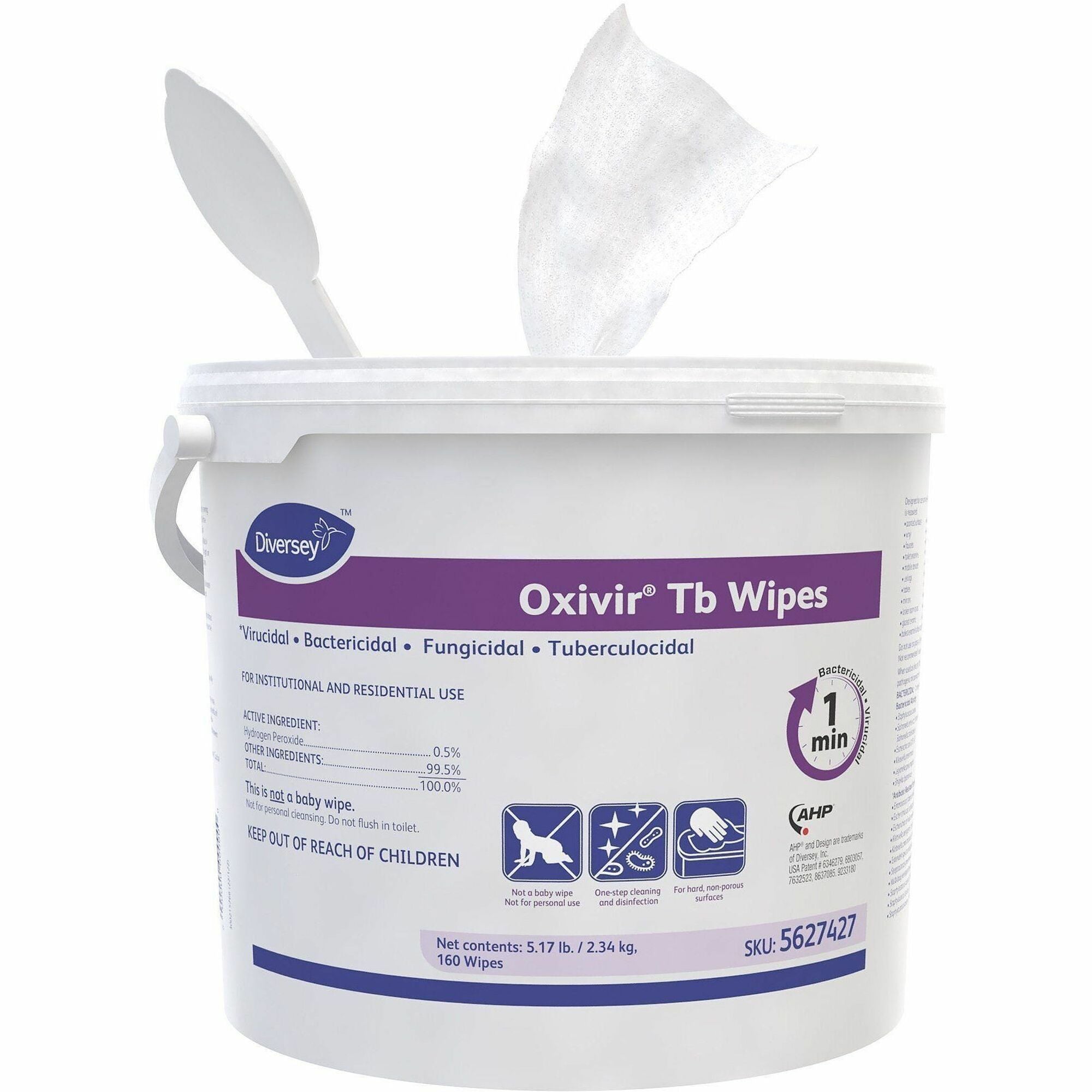 Diversey Care Oxivir Tb Disinfectant Cleaner Wipes, 160 Wipes per Pack, Ready-To-Use, White, Characteristic Scent, pH 2.7