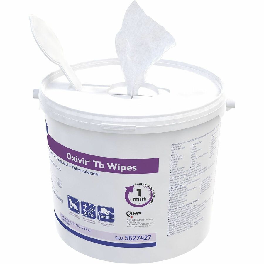 Diversey Care Oxivir Tb Disinfectant Cleaner Wipes, 160 Wipes per Pack, Ready-To-Use, White, Characteristic Scent, pH 2.7
