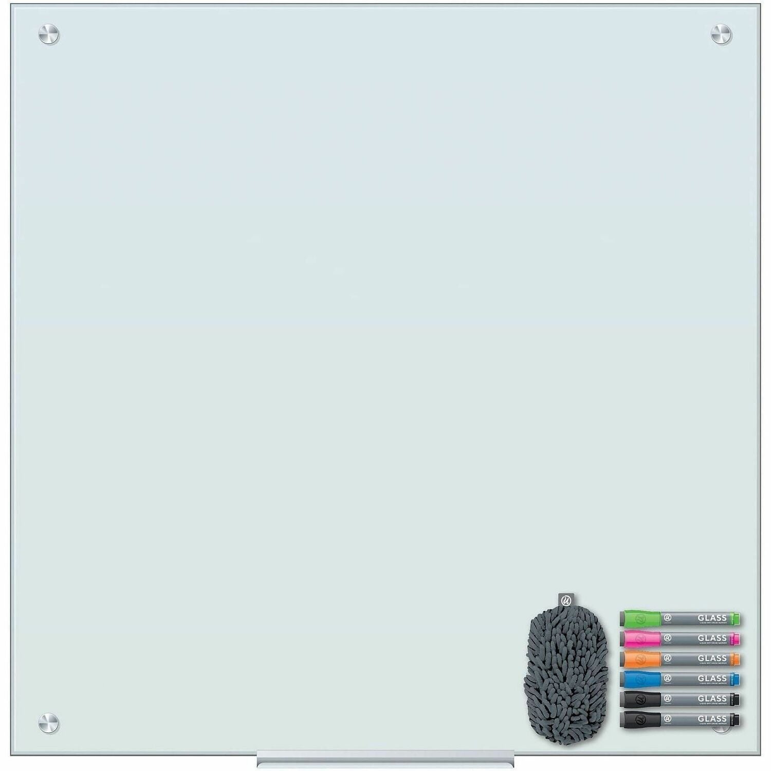 U Brands Dry Erase Board, 36" x 36", White Tempered Glass, Square, Magnetic, Frameless, Ghost Resistant, Stain Proof, 1 Each