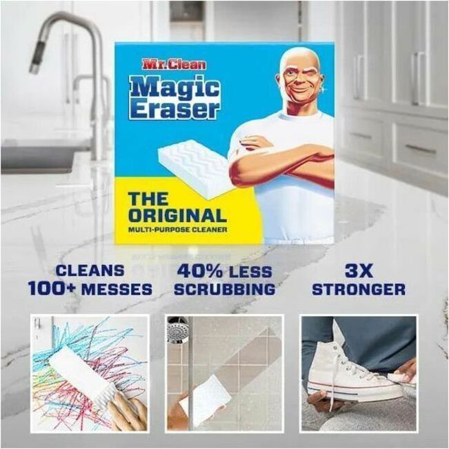 Mr. Clean Magic Eraser Pads, Blue, Foam, Sturdy with Built-In Scrubber, Multipurpose, Multi Surface, 1 Pad