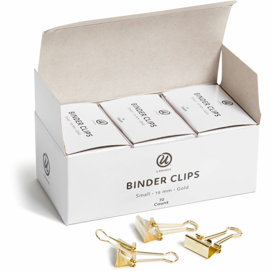 U Brands Binder Clips, Small, Gold, Steel, 75 Sheet Capacity, 72 Pack