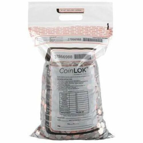 ControlTek CoinLOK Plastic Coin Bags, 50 lb Capacity, 12.5" x 25", Clear, Plastic/Poly, 50 Pack