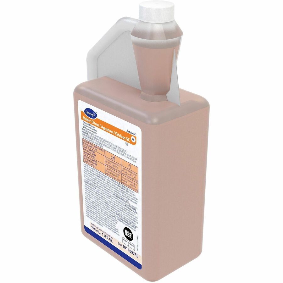 Diversey Stride Neutral Floor Cleaner Concentrate, Citrus Scent, Non-Alkaline, Film-Free, Rinse-Free, Low Foaming, Orange Spray, 32 fl oz (1 Quart), 1 Each
