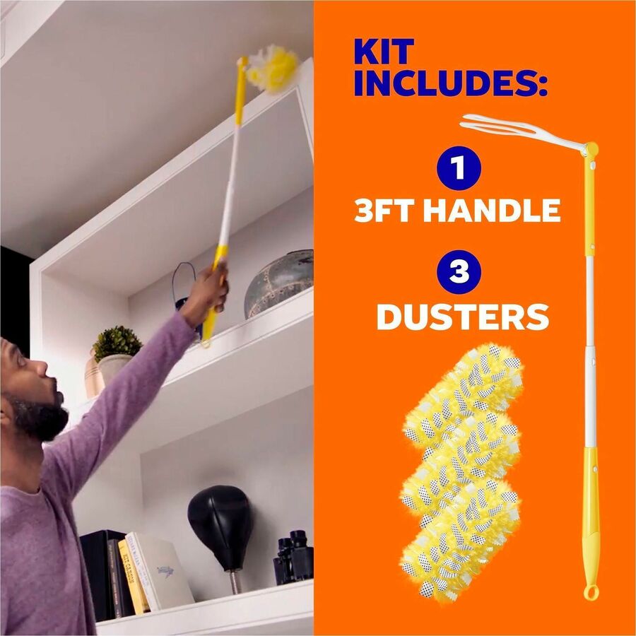 Swiffer Unscented Duster Kit, Fiber Bristle, 36" Extendable Handle, Yellow, 3/Pack