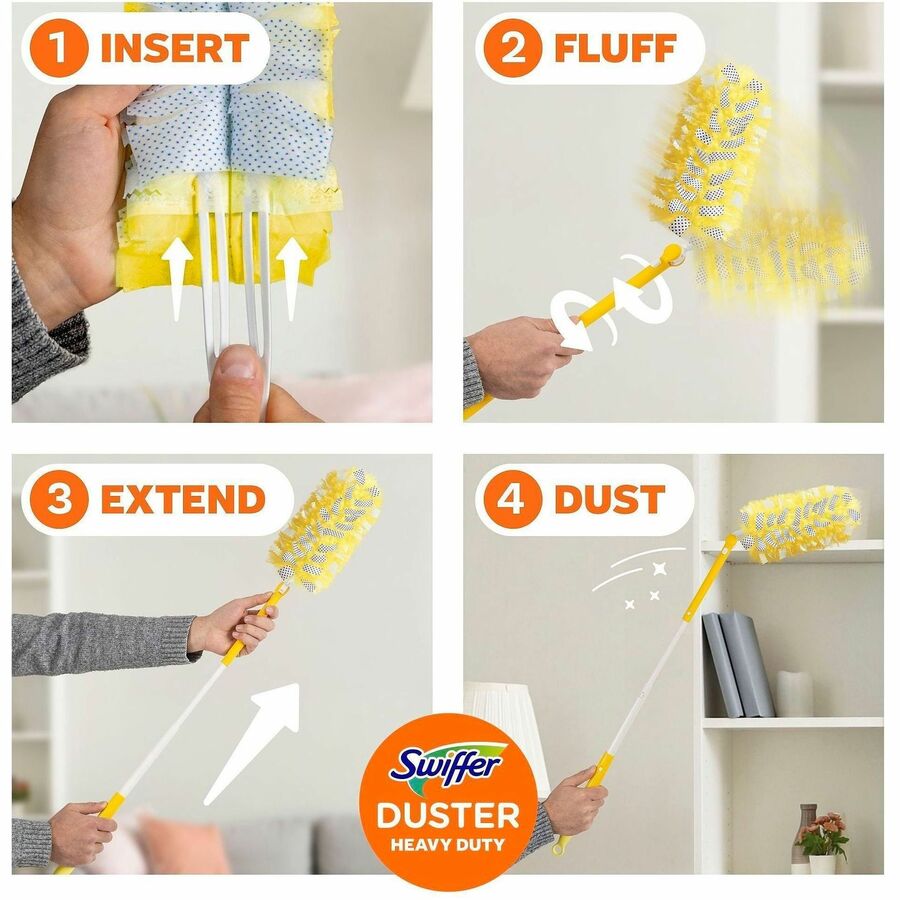 Swiffer Unscented Duster Kit, Fiber Bristle, 36" Extendable Handle, Yellow, 3/Pack