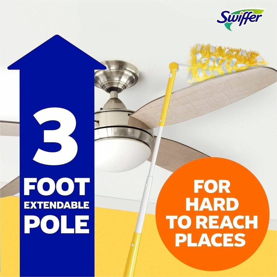 Swiffer Unscented Duster Kit, Fiber Bristle, 36" Extendable Handle, Yellow, 3/Pack