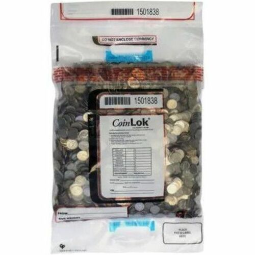 ControlTek CoinLOK Plastic Coin Bags, 14.5" x 25", White, Plastic/Poly, Tamper Evident, Reinforced Handle, 50 Pack