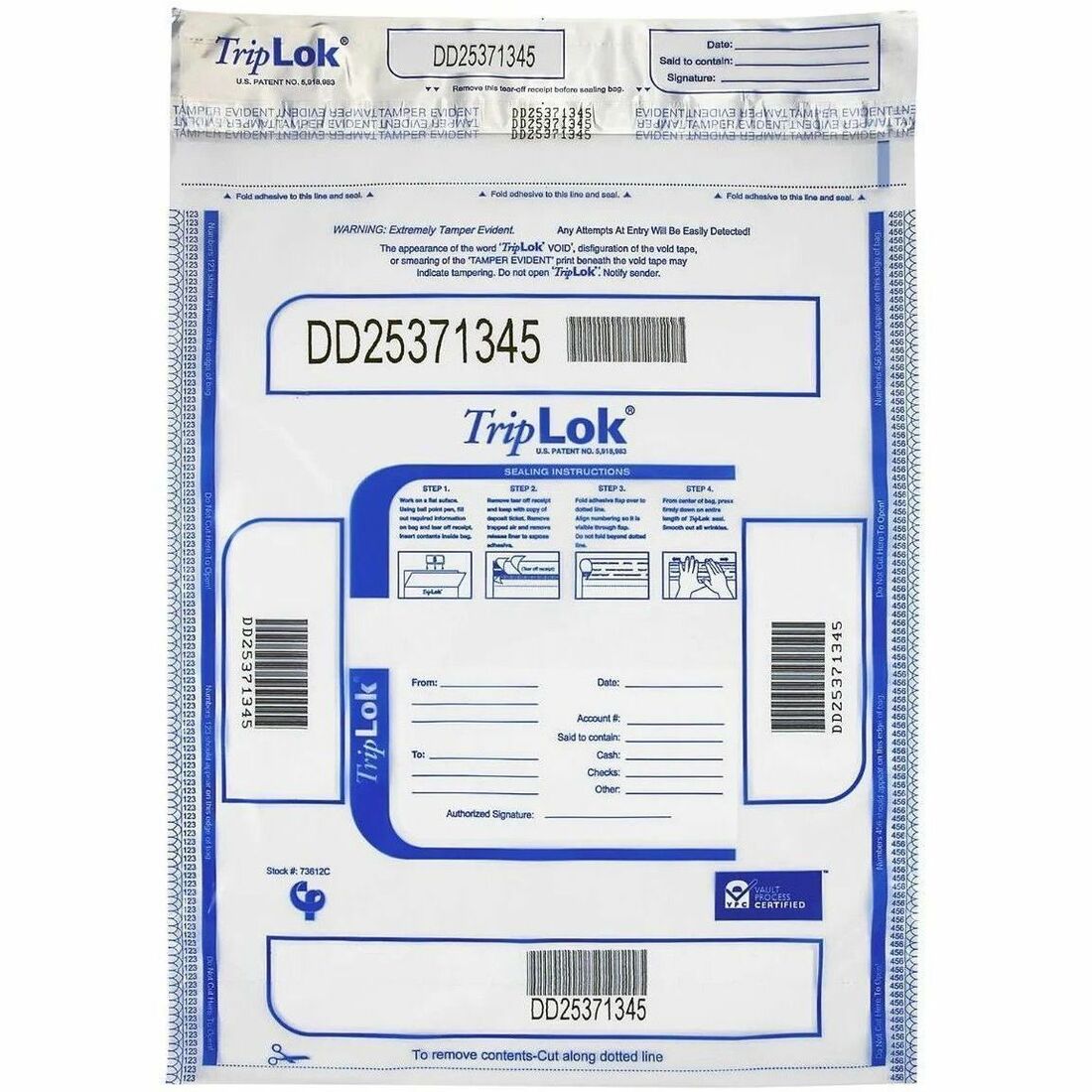 16" Length x 12" Width - Seal Closure - Clear - Polyethylene - Security, Currency Handling, Bank, Cash - 100 / Pack