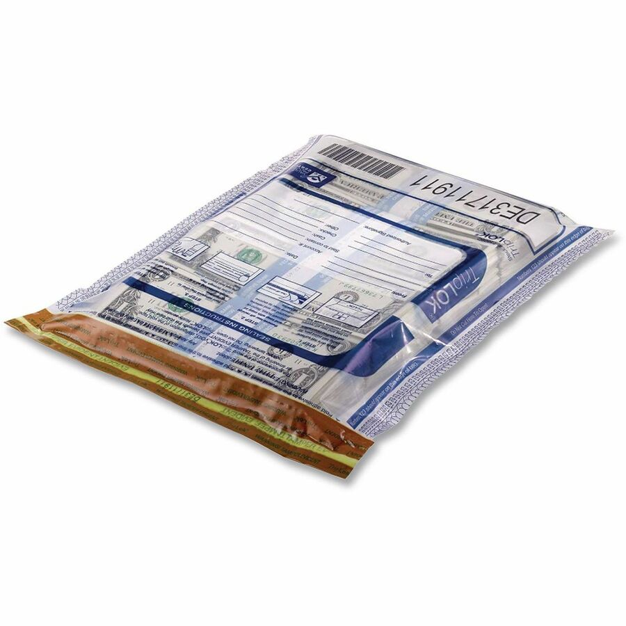 16" Length x 12" Width - Seal Closure - Clear - Polyethylene - Security, Currency Handling, Bank, Cash - 100 / Pack