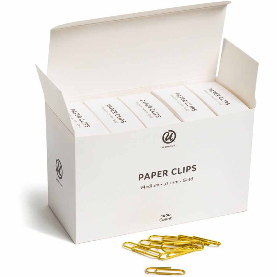 U Brands Gold Paper Clips, Medium, Steel & Vinyl, 1000 Pack