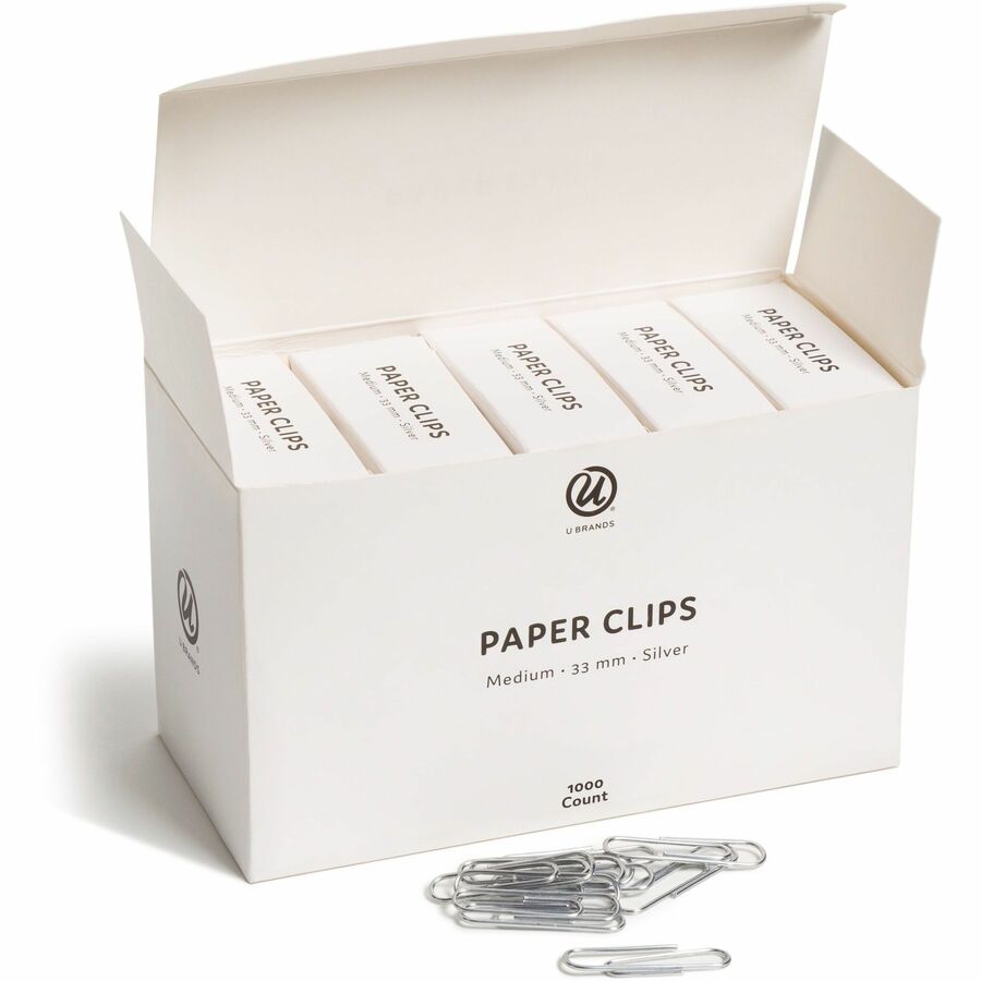 U Brands Paper Clips, Medium, Silver, Steel & Vinyl, 1000 Pack