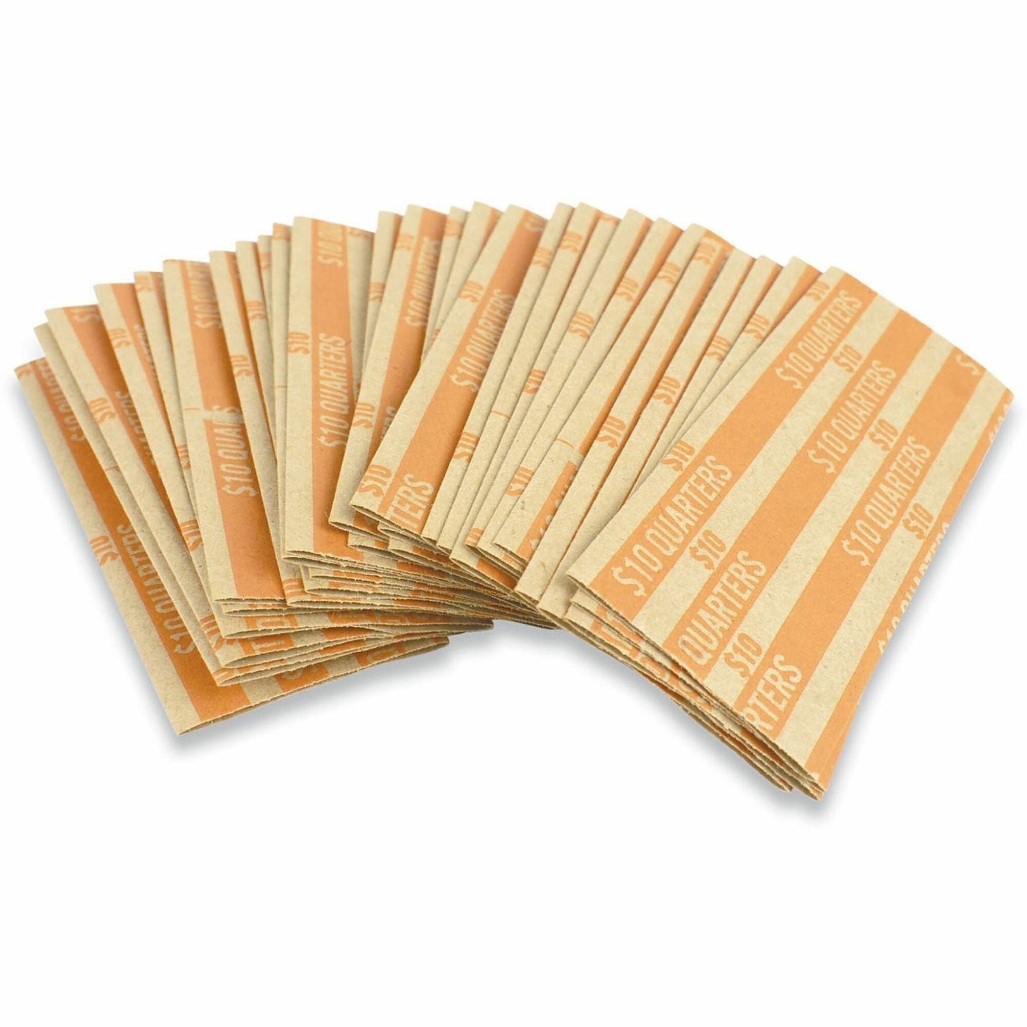 ControlTek Flat Tubular Coin Wrappers for Quarters, 40 Coins of 25¢, Durable Crimped Kraft Paper, Orange, 1000/Box