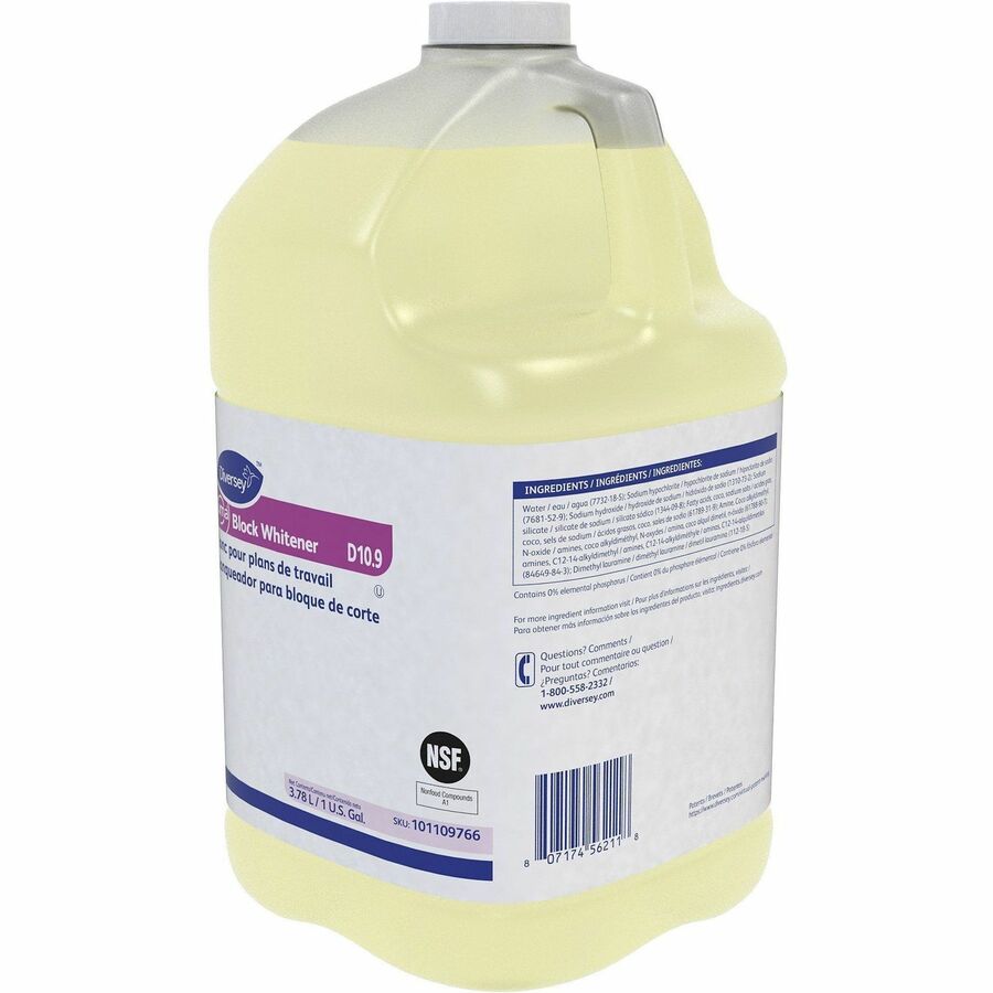 For Cutting Board, Plastic Surface - Ready-To-Use - Liquid - 128 fl oz (4 quart) - Chlorine Scent - Non-corrosive - Yellow - 1 Each