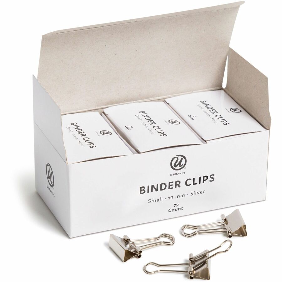 U Brands Small Silver Binder Clips, 75 Sheet Capacity, Steel, 72 Pack