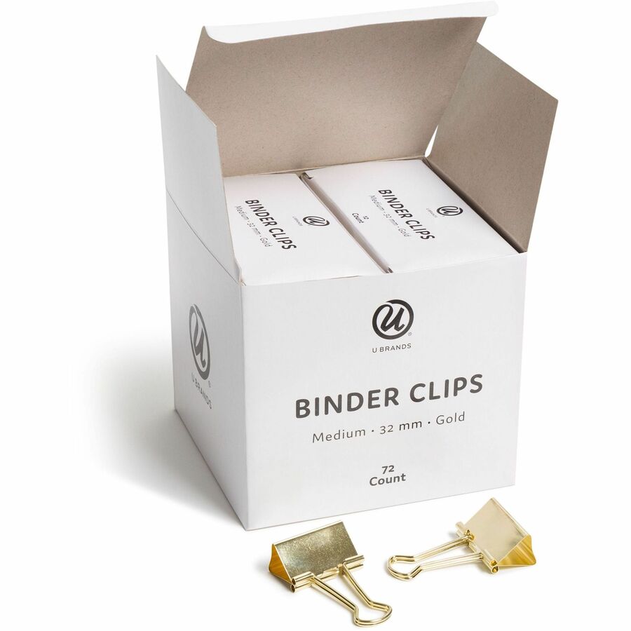 U Brands Binder Clips, Medium, Gold, Steel, 145 Sheet Capacity, 72 Pack