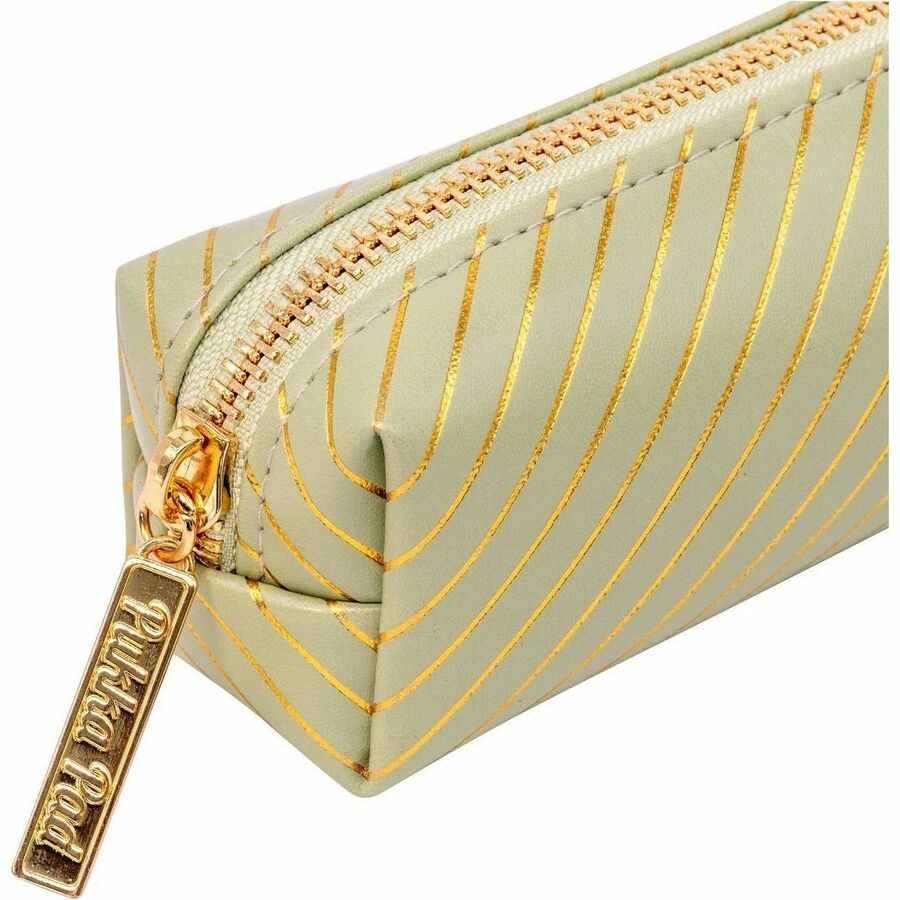 Vegan Leather, Faux Leather, Synthetic Leather Body - Holographic Geometric Gold, Gold Foil, Classy Geometric - 2" Height x 7.9" Width - 1 Each