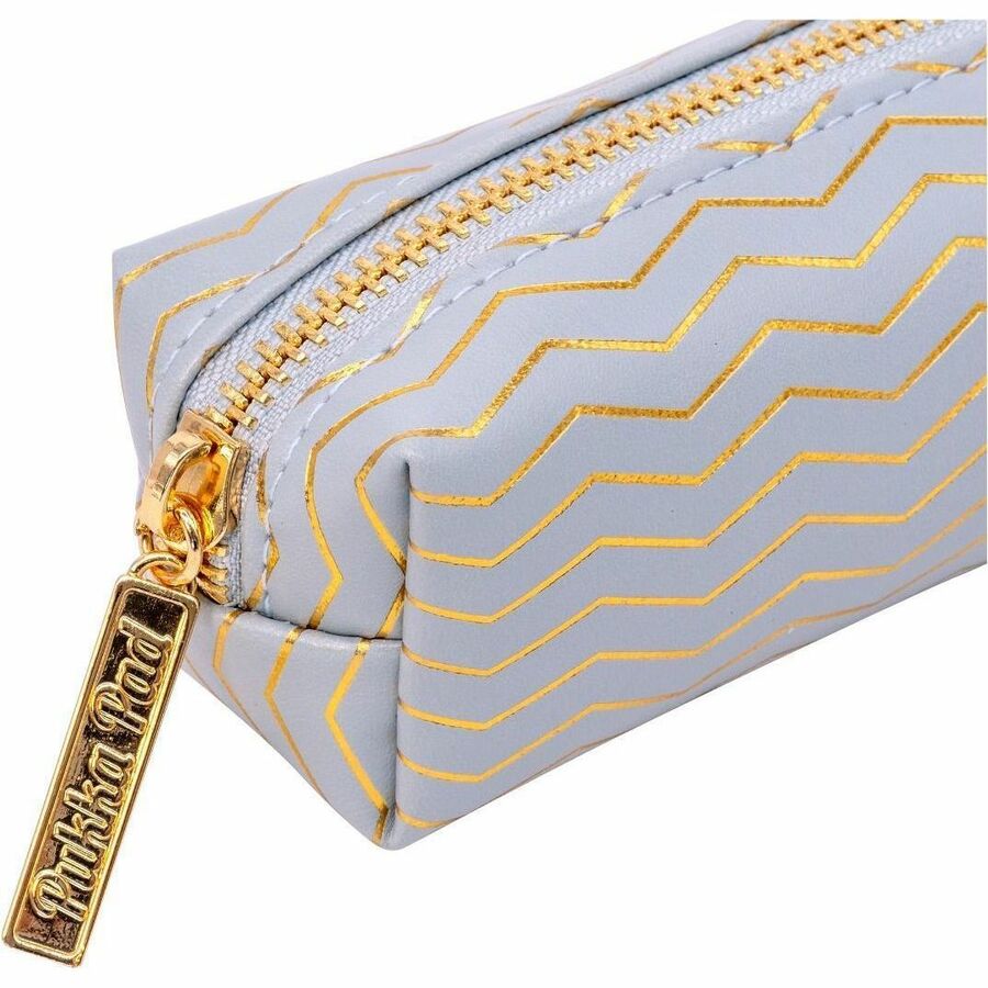 Vegan Leather, Faux Leather, Synthetic Leather Body - Holographic Geometric Gold, Gold Foil, Classy Geometric - 2" Height x 7.9" Width - 1 Each