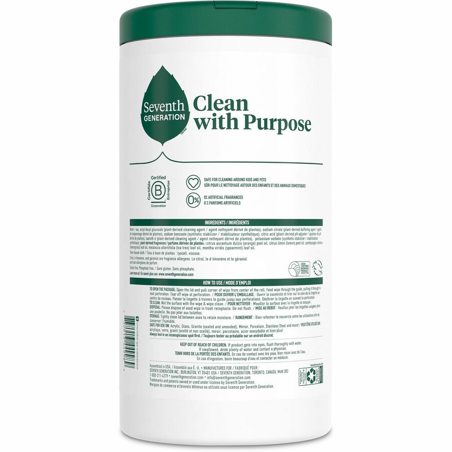 For Multipurpose - Wipe - Lemon Zest Scent - Versatile, Bio-based - Clear - 1 Each
