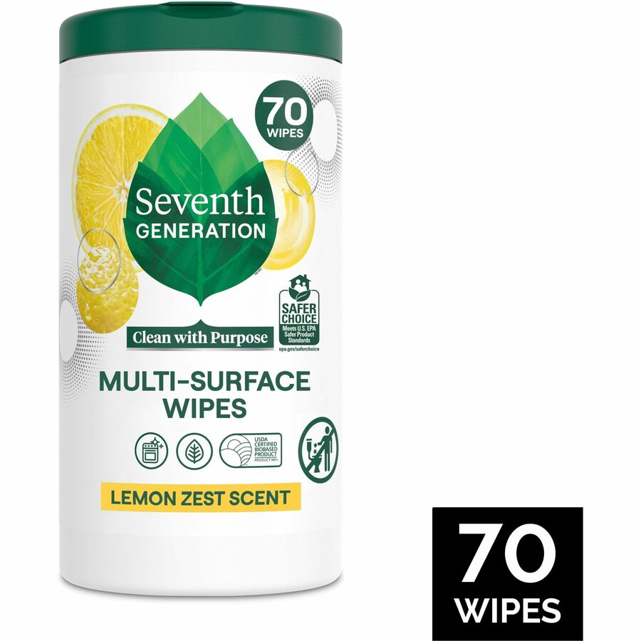 For Multipurpose - Wipe - Lemon Zest Scent - Versatile, Bio-based - Clear - 1 Each