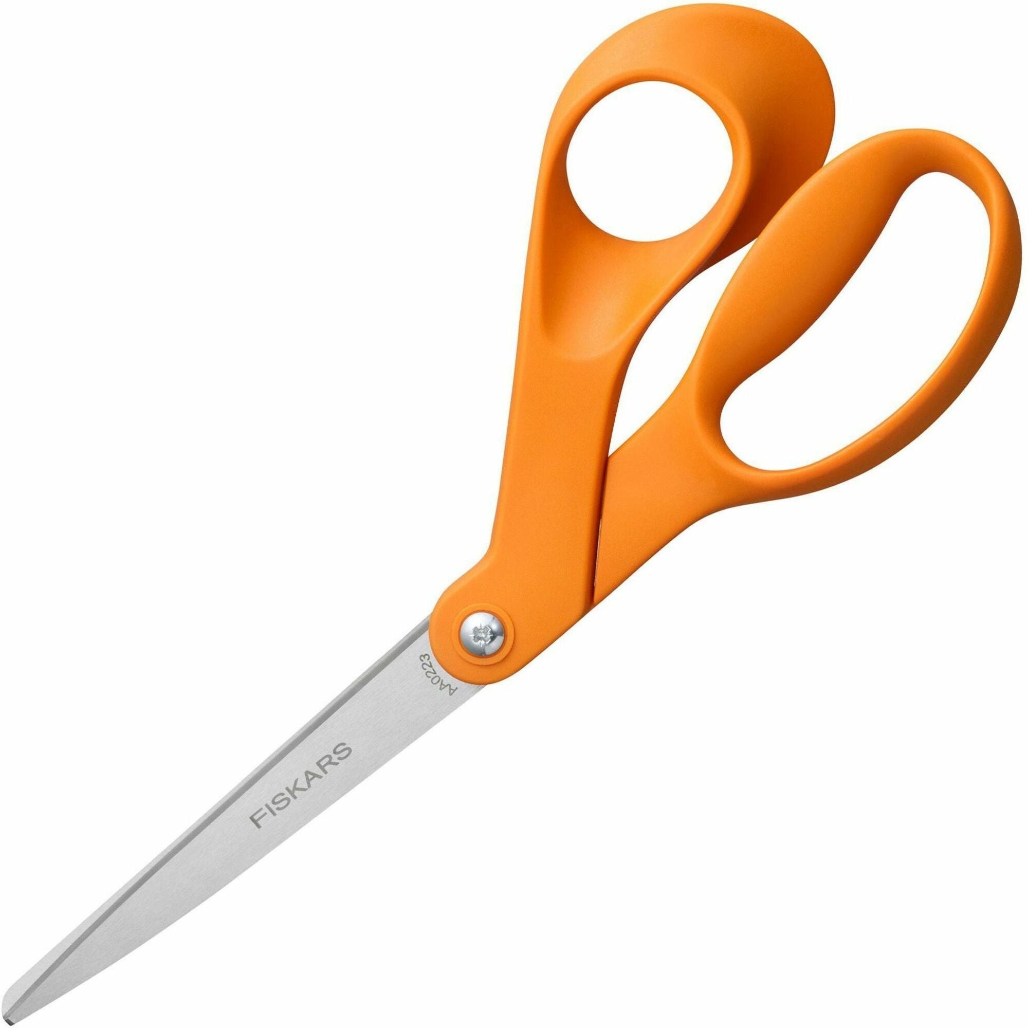 Fiskars Original Orange-handled Scissors, 8" Length, Bent Stainless Steel Precision-ground Blade, Sharp Tip, Ergonomic Handle, 1 Each