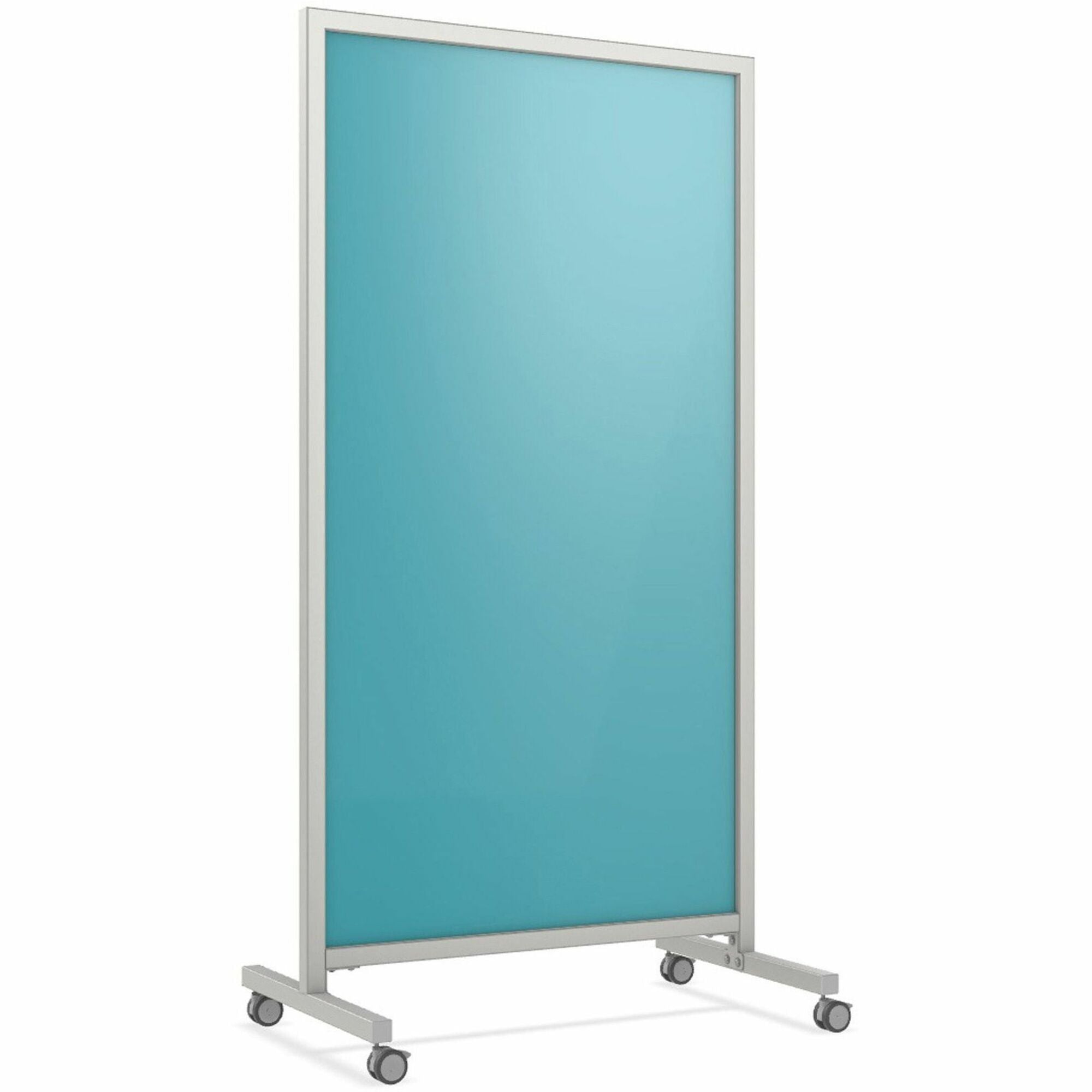 Ghent EZ Mobile Glassboard, 36" x 72", Blue Magnetic Glass Surface, Gray/Silver Aluminum Frame, Double-Sided, Heavy Duty with Locking Casters, 1 Each