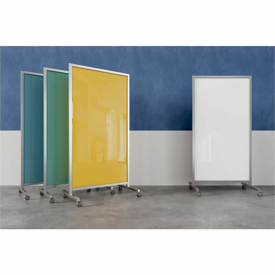Ghent EZ Mobile Glassboard, 36" x 72", Black Glass Surface, Gray/Silver Aluminum Frame, Magnetic, Double-Sided, Heavy Duty, Locking Casters, Easy to Clean, 1 Each