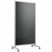 Ghent EZ Mobile Glassboard, 36" x 72", Black Glass Surface, Gray/Silver Aluminum Frame, Magnetic, Double-Sided, Heavy Duty, Locking Casters, Easy to Clean, 1 Each