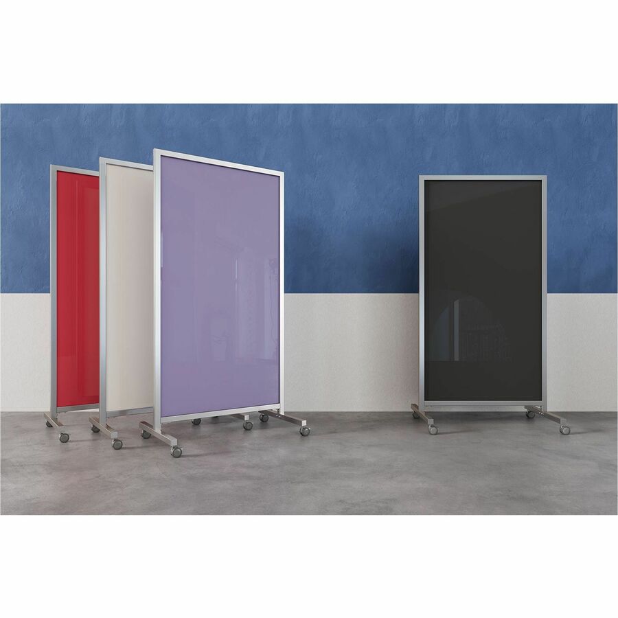 Ghent EZ Mobile Glassboard, 36" x 72", Black Glass Surface, Gray/Silver Aluminum Frame, Magnetic, Double-Sided, Heavy Duty, Locking Casters, Easy to Clean, 1 Each