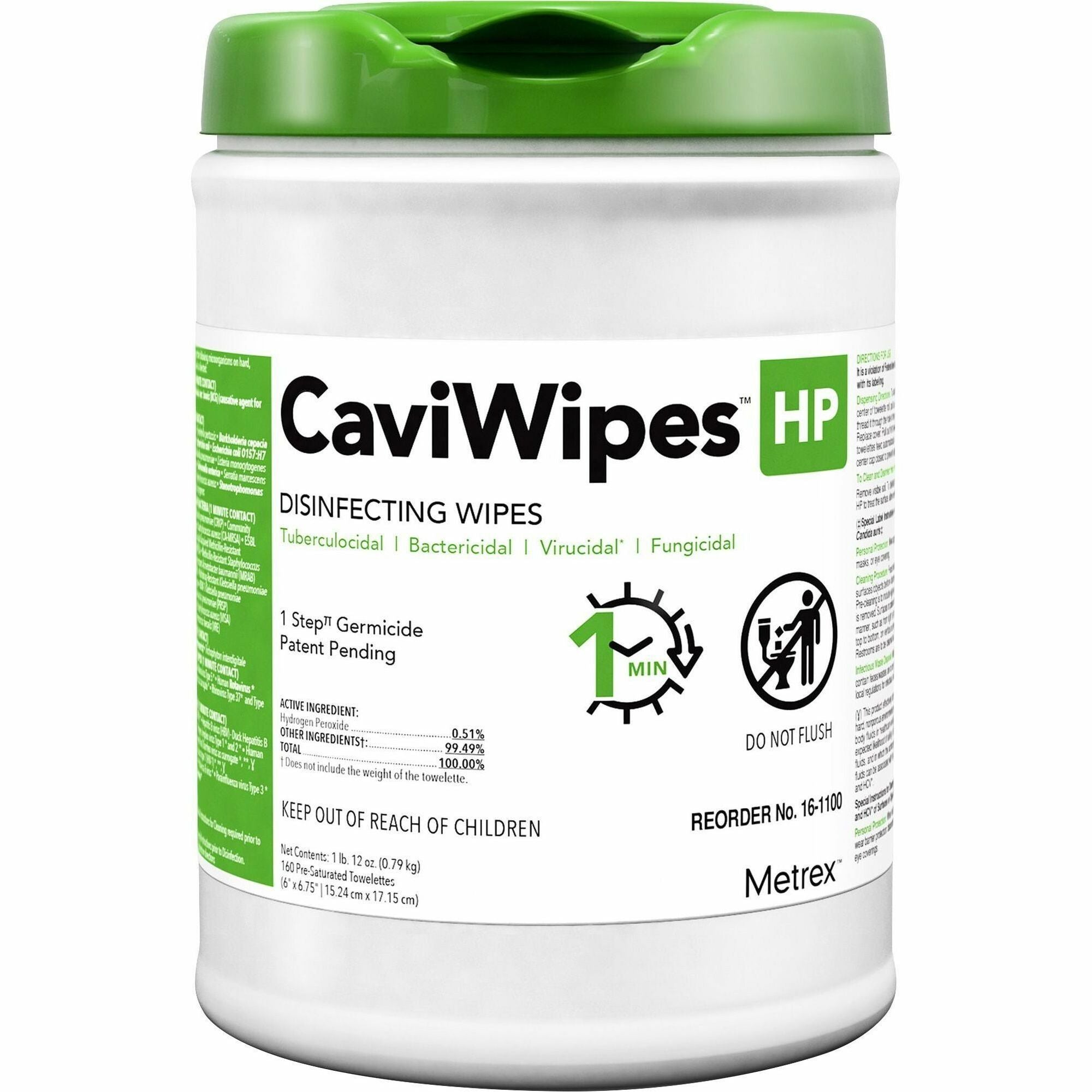 Metrex Caviwipes HP Disinfectant Wipes, White, 160 Wipes per Pack