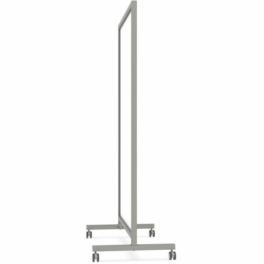 Ghent EZ Mobile Glassboard, 36" x 72", White Glass Surface, Gray/Silver Satin Aluminum Frame, Double-Sided, Heavy Duty, Locking Casters, 1 Each