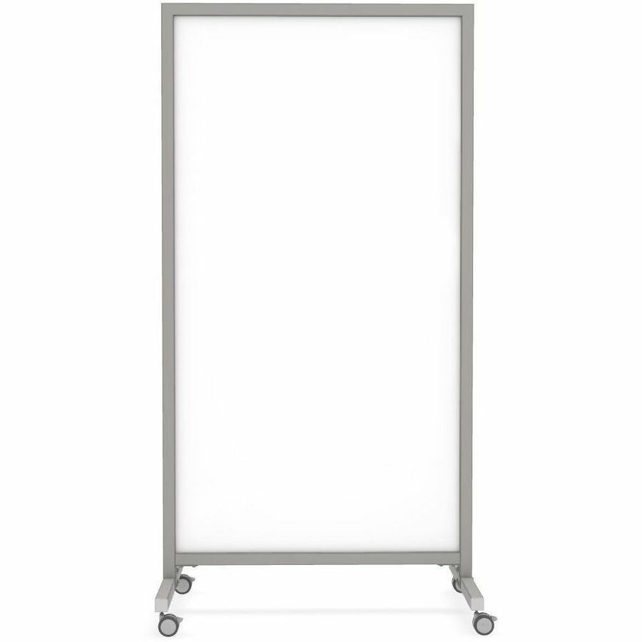 Ghent EZ Mobile Glassboard, 36" x 72", White Glass Surface, Gray/Silver Satin Aluminum Frame, Double-Sided, Heavy Duty, Locking Casters, 1 Each
