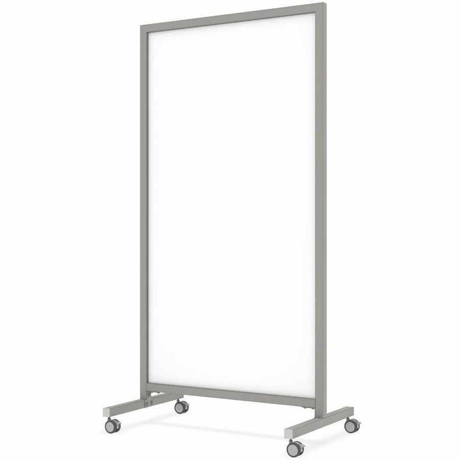 Ghent EZ Mobile Glassboard, 36" x 72", White Glass Surface, Gray/Silver Satin Aluminum Frame, Double-Sided, Heavy Duty, Locking Casters, 1 Each