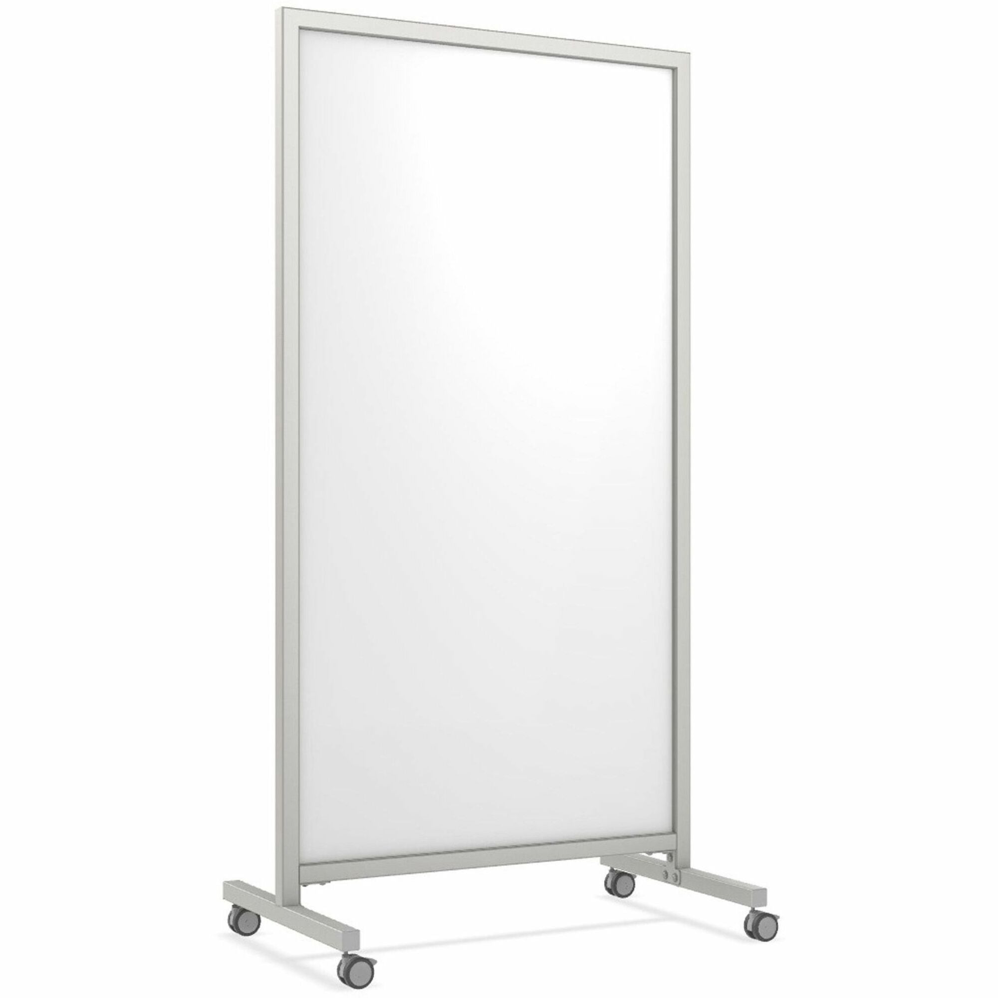 Ghent EZ Mobile Glassboard, 36" x 72", White Glass Surface, Gray/Silver Satin Aluminum Frame, Double-Sided, Heavy Duty, Locking Casters, 1 Each