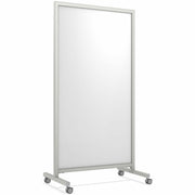 Ghent EZ Mobile Glassboard, 38" x 75", White Porcelain, Anodized Satin Aluminum Frame, Vertical, Magnetic, Double Sided, Ghost & Stain Resistant, Heavy Duty, Locking Casters, 1 Each