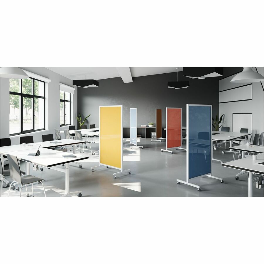 Ghent EZ Mobile Glassboard, 36" x 72", Blue Glass Surface, Gray/Silver Satin Aluminum Frame, Double-Sided, Heavy Duty, Locking Casters, 1 Each