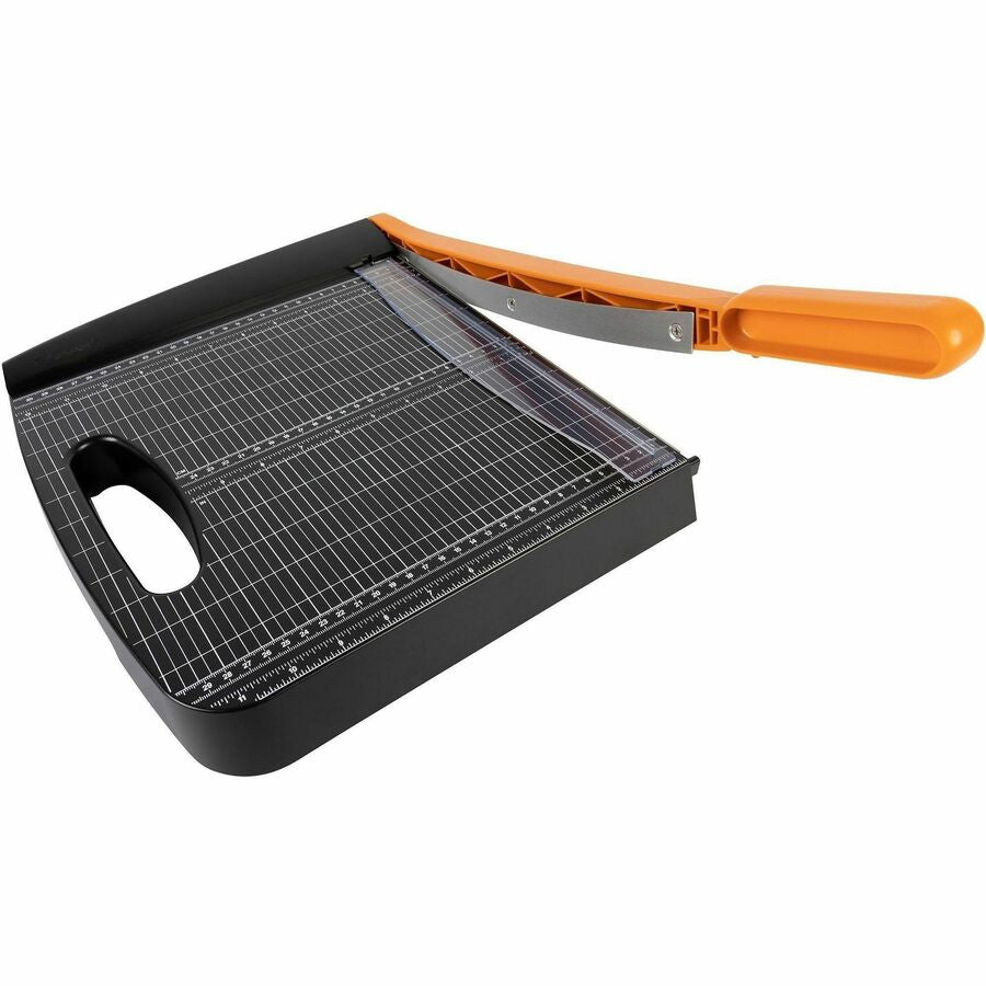 15 Sheet Cutting Capacity - 12" Cutting Length - Self-sharpening, Ergonomic Handle, Comfortable Grip, Paper Clamp, Safety Lock, Built-in Carry Handle - Resin - Black - 1 Each