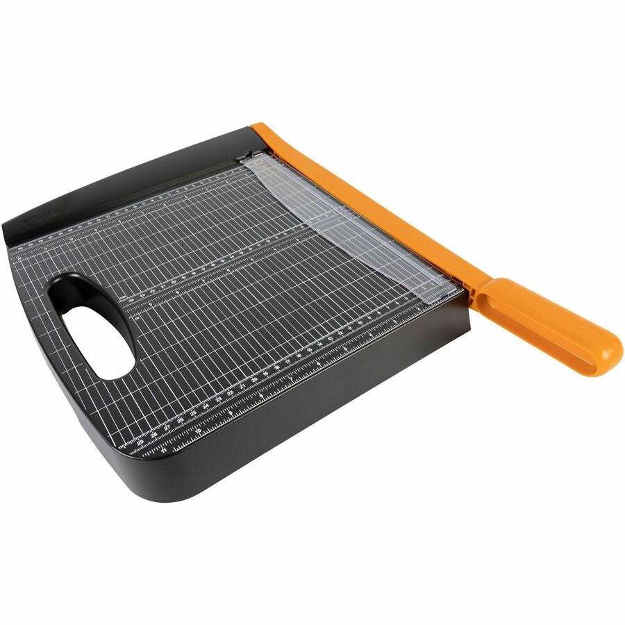 15 Sheet Cutting Capacity - 12" Cutting Length - Self-sharpening, Ergonomic Handle, Comfortable Grip, Paper Clamp, Safety Lock, Built-in Carry Handle - Resin - Black - 1 Each