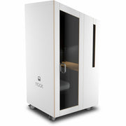 NOOK Solo Privacy Booth, 77" H x 40" W x 37" D, White Laminate, Includes Table, Individual Seat, Power Station, Adjustable Lighting, Heavy-Duty Lockable Casters, 2 Ultra-Quiet Fans, 1 Each