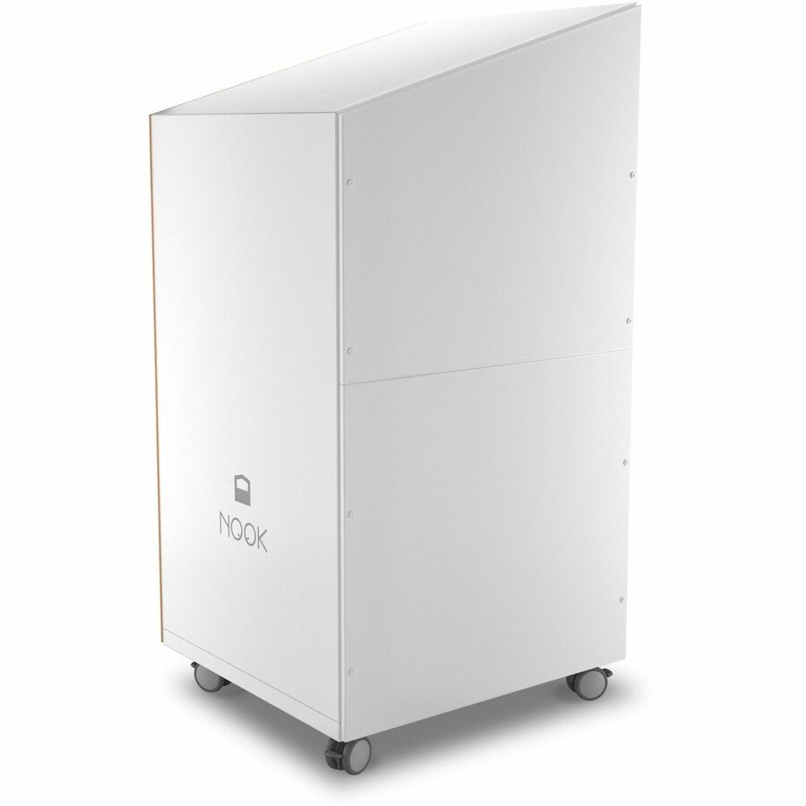 NOOK Solo Privacy Booth, 77" H x 40" W x 37" D, White Laminate, Includes Table, Individual Seat, Power Station, Adjustable Lighting, Heavy-Duty Lockable Casters, 2 Ultra-Quiet Fans, 1 Each