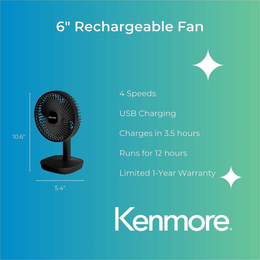 Kenmore 6" Rechargeable Fan