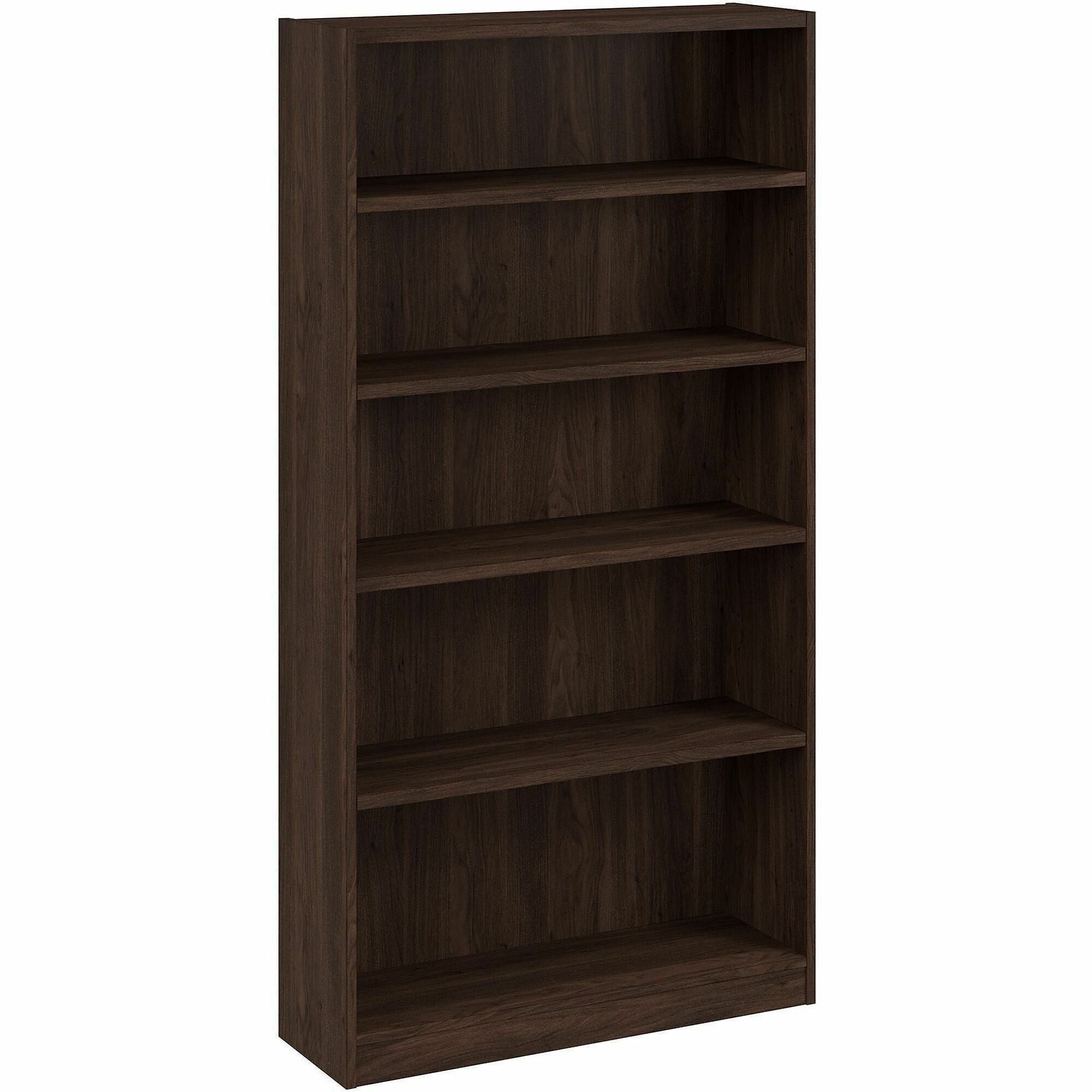 Bush Business Furniture Vista 71"H x 37"W x 12"D 5-Shelf Bookcase, 3 Adjustable Shelves, Black Walnut Finish, Large, 1 Each