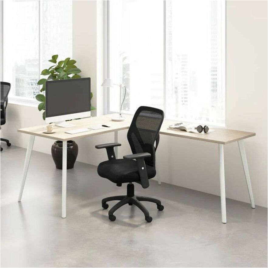 Bush Business Furniture Vista Office Furniture Collection, L-Shaped Desk/Return Set, 1 Each, 30"H x 60"W x 77"D, Natural Elm, Steel/Engineered Wood, USB & Electrical Outlets, Adjustable Levelers, Cable Management, Right/Left-Handed Configuration