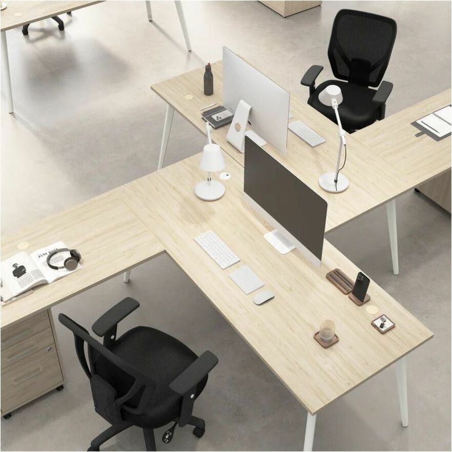 Bush Business Furniture Vista Office Furniture Collection, L-Shaped Desk/Return Set, 1 Each, 30"H x 60"W x 77"D, Natural Elm, Steel/Engineered Wood, USB & Electrical Outlets, Adjustable Levelers, Cable Management, Right/Left-Handed Configuration