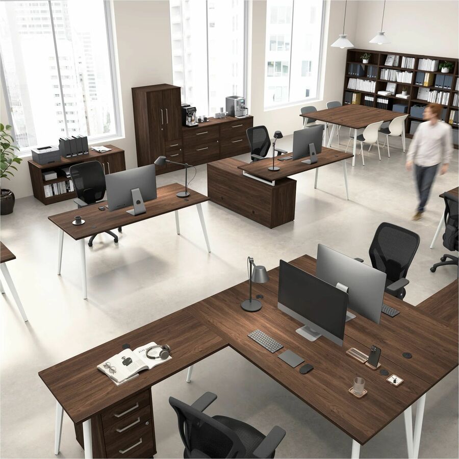 Bush Business Furniture Vista Collection, Desk/Bookcase/File Cabinet Set, 1 Each, Dark Wood Finish, 1" Thick Top, 71"H x 60"W x 29"D, 2 Drawers, 5 Shelves (3 Adjustable), Metal Legs, USB Connection, Cable Management