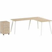 Bush Business Furniture Vista L-Shaped Desk Set, 60"W x 30"D Desk, 48"W Return, 3-Drawer Mobile File Cabinet, Natural Elm Finish, Steel and Laminate, 1 Each