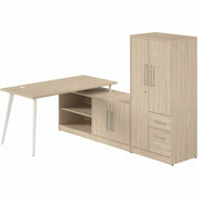 Bush Business Furniture Vista Office Furniture Collection, L-Shaped Desk Bundle, 61"H x 60"W x 59"D, 60"W Return, Natural Elm Finish, Includes Low Storage Cabinet, Wardrobe Cabinet, 1 Each