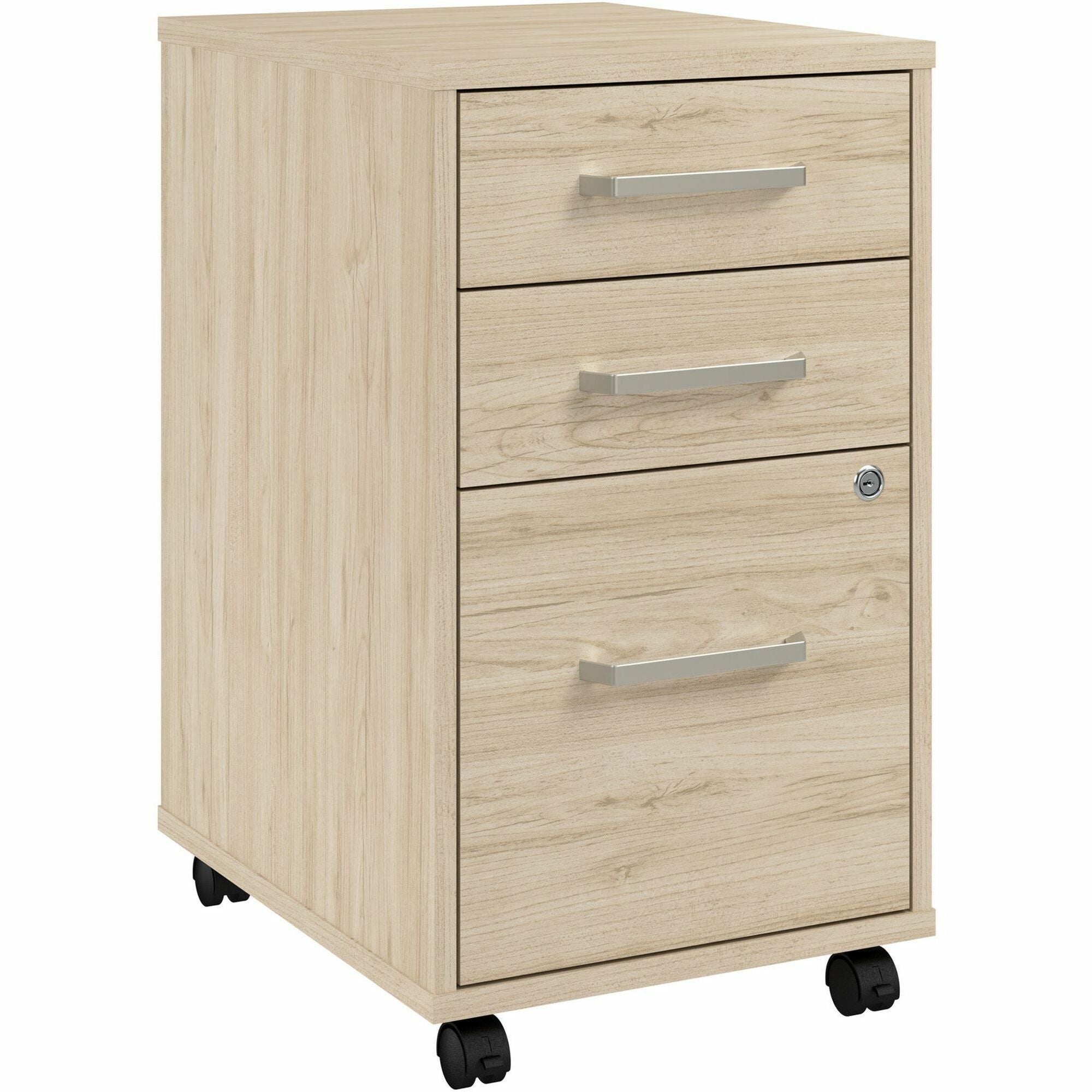 Bush Business Furniture Vista 3-Drawer Mobile File Cabinet, Natural Elm Finish, 27"H x 16"W x 20"D, Locking, Rolling, Ball Bearing Slides, 1 Each